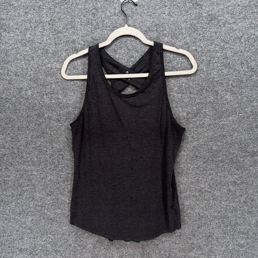 Athleta Tank Top Womens Medium Charcoal Gray Crisscross Back Athletic Yoga Gym